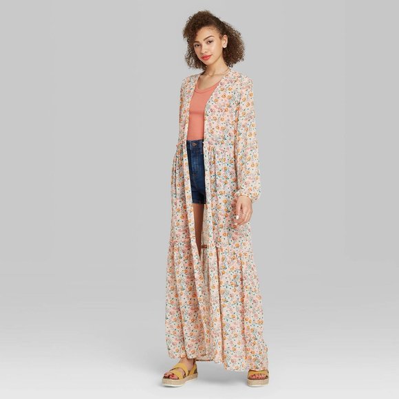 Floral Print Long Sleeve Tiered Duster Kimono - Picture 2 of 3